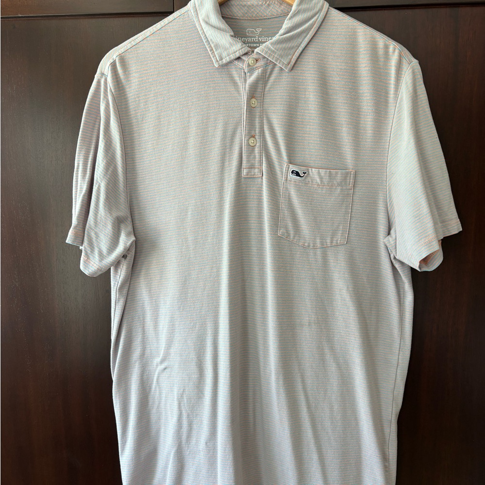 Vineyard Vines Men's Pale Blue Micro-Striped Pocket Polo